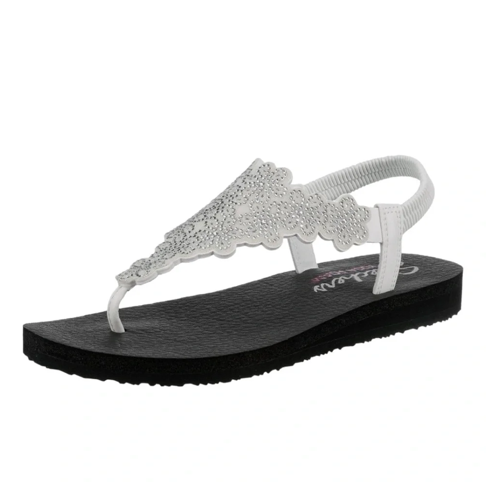 Skechers Meditation Floral Lover Sandals NIB White Rhinestone Yoga Foam Size 6 - Picture 7 of 11